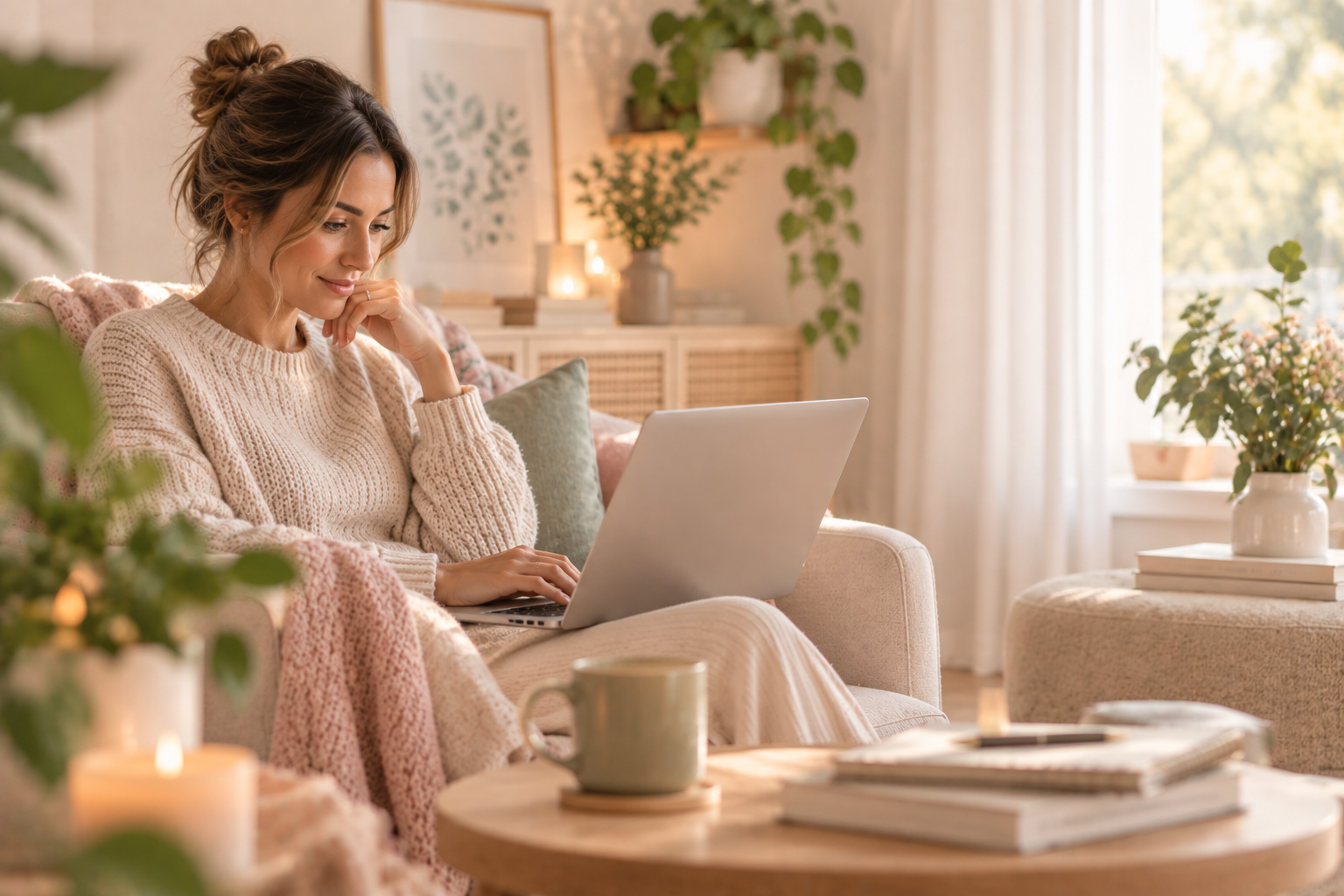 Woman at home using a laptop for an online counselling session